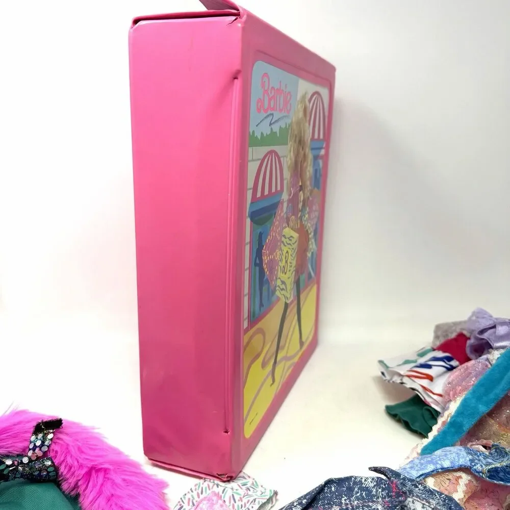 Vtg 1989 Barbie Doll Carrying Case Pink Vinyl Shopping Mattel Clothes 50+ Outfit